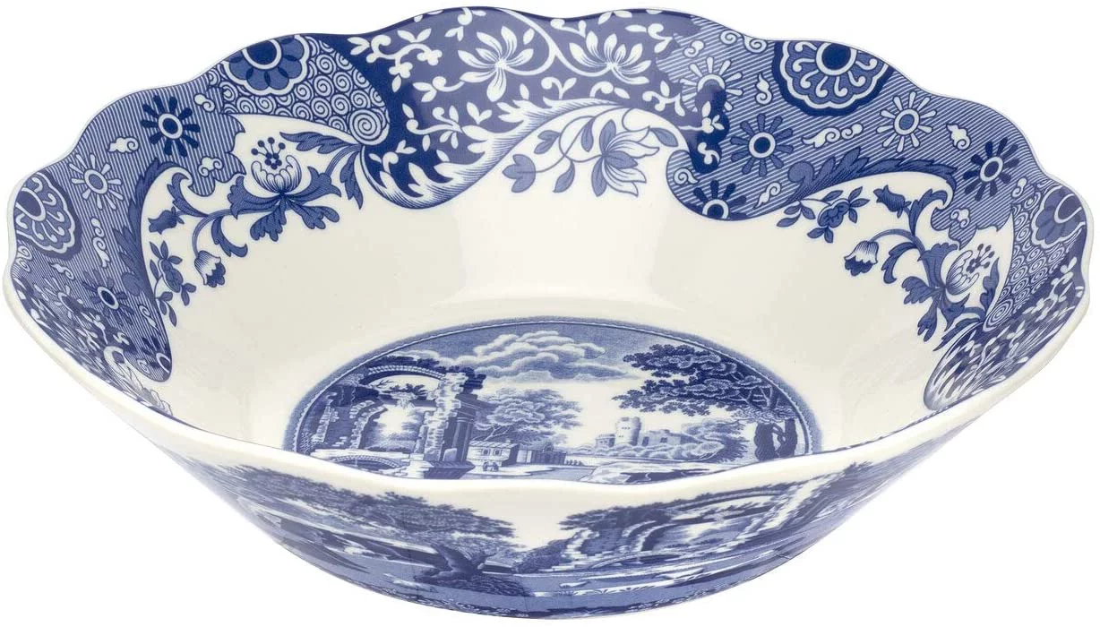 Spode Blue Italian Daisy Bowl Serve Pasta, Salad, Or Soup, Made of Porcelain Measures 10-Inches, Blue and White