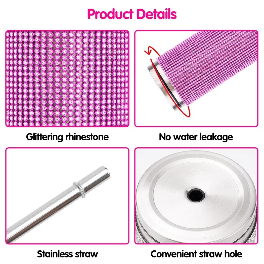 2 PCS Rhinestone Insulated Bottles, 600 ML Glitter Diamond Bottles with Lids And Straws, Rhinestone Tumblers, Stainless Steel Glitter Thermal Water Bottles