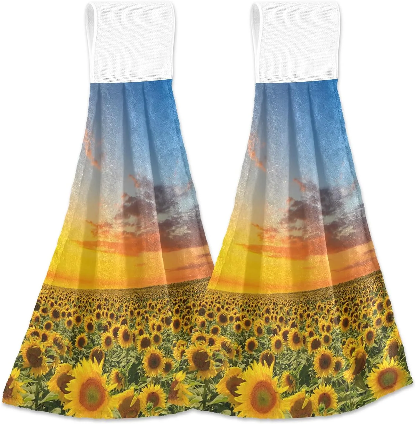 SKYSONIC Hanging Kitchen Towel 12 x 17 Inch Sunflowers Waiting for The Sunrise Towel Set 2 Pieces of Dry Towels for Kitchen, Bathroom, Laundry Room Table