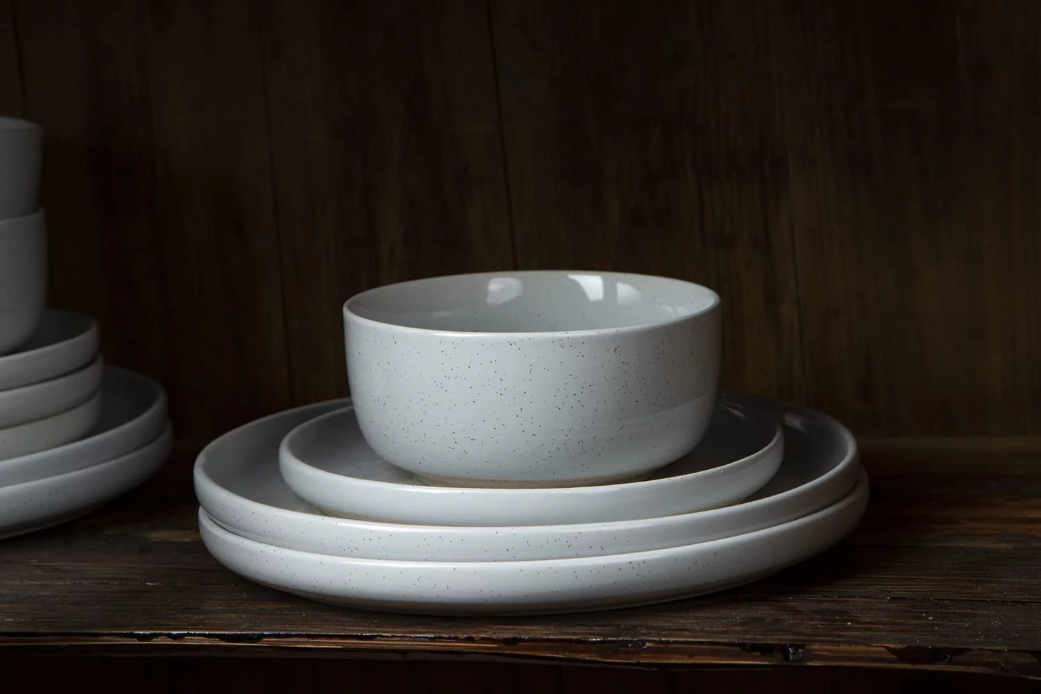 Famiware Plates and Bowls Set, 12 Piece Stoneware Dinnerware Sets, Light Gray