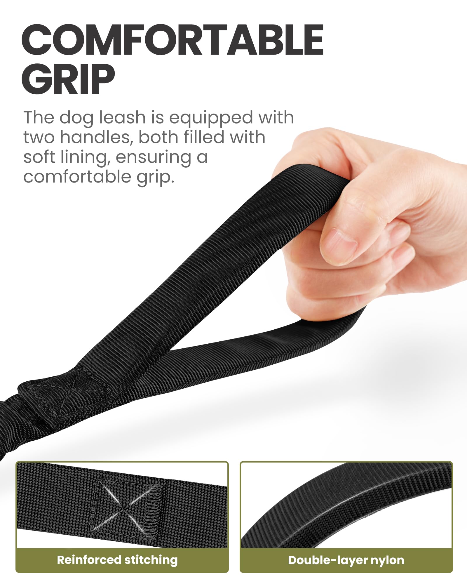 OutdoorMaster Bungee Dog Leash, Heavy Duty Dog Leash with Shock Absorption, 2 Padded Handles Training Leash, Improved Dog Safety and Comfort (Black, 4 FT)