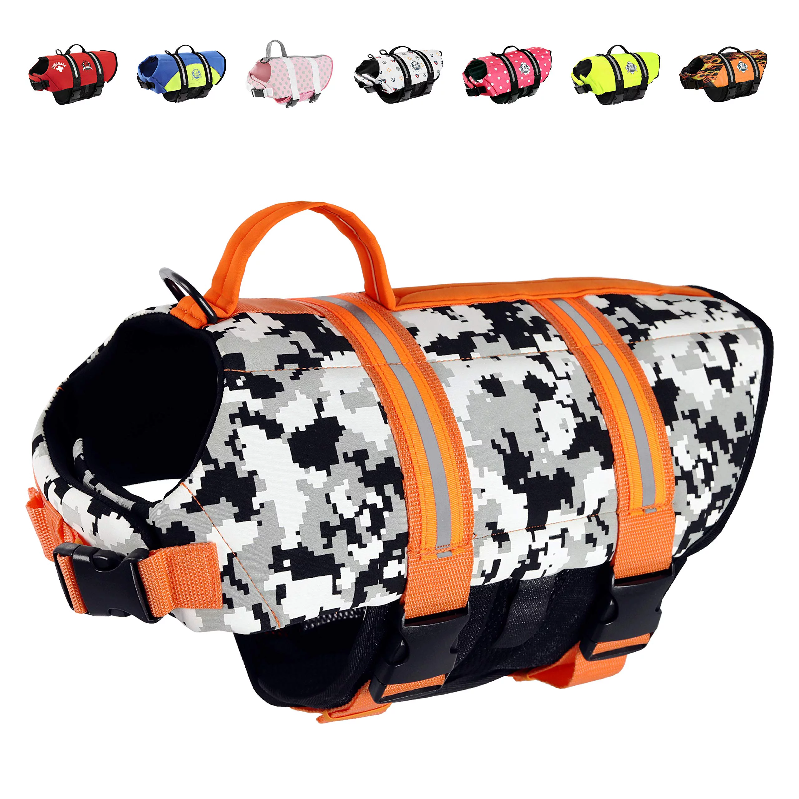 Paws Aboard Dog Life Jacket - Keep Your Canine Safe with a Neoprene Life Vest for All Sizes - From XX-Small to X-Large Designer Life Jackets - Perfect for Swimming and Boating - Grey Camo, Large