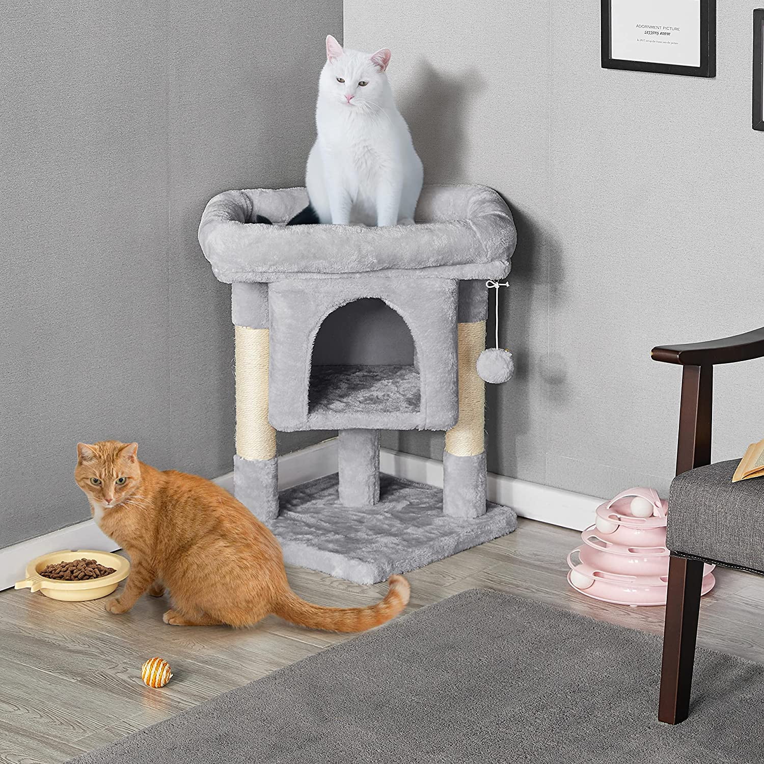 23.5in Cat Tree Tower, Cat Condo with Sisal-Covered Scratching Posts, Cat House Activity Center Furniture for Kittens, Cats, and Pets, Light Gray