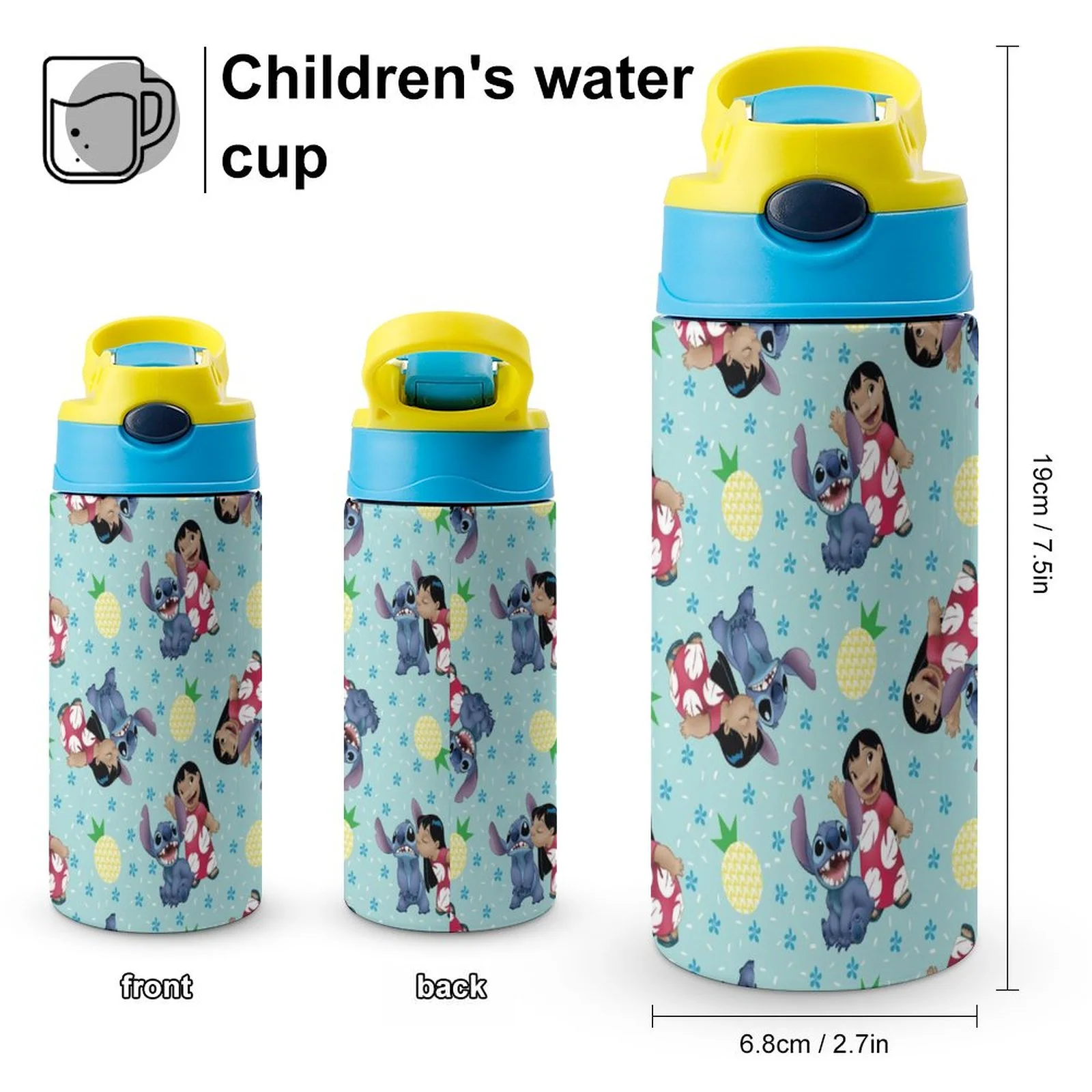 Stitch Children's Water Bottle Vacuum Insulated Stainless Steel Cup With Straw Toddler Thermoses