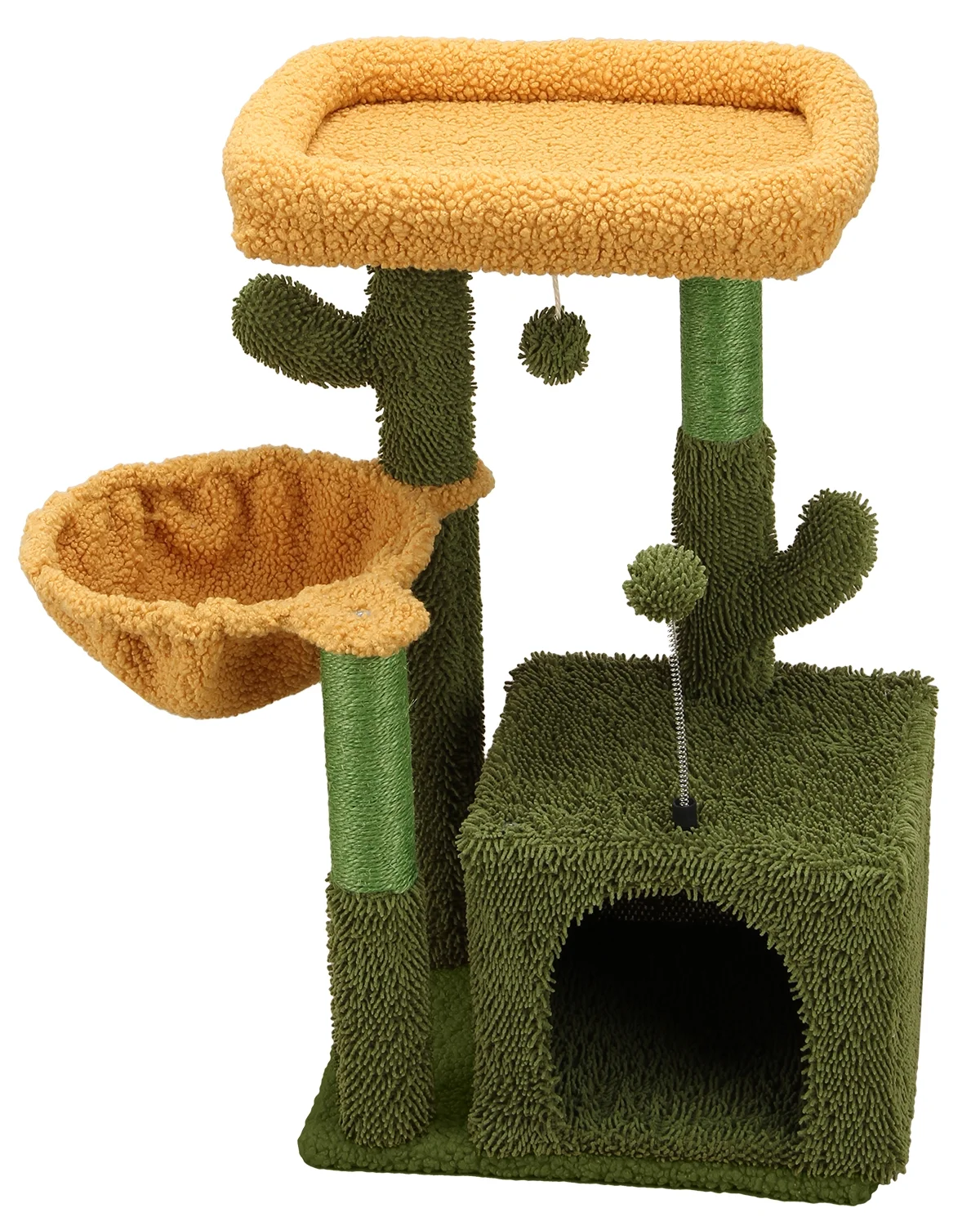 Cute Cat Tree Cat Tower Condo Cactus Sisal Scratching Posts with Jump Platform and Cat Ring Cat Furniture Activity Center Kitten Play House Green