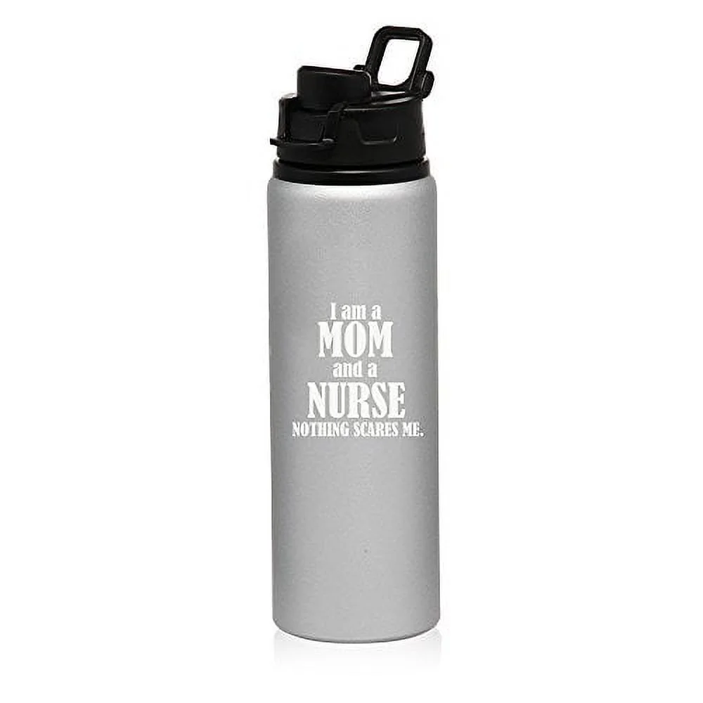 25 oz Aluminum Sports Water Travel Bottle Nurse Mom (Silver)