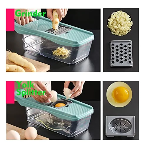 13-in-1 Vegetable Chopper - Vegetable Slicer - Egg Separator - Onion Chopper with Container - Pro Food Chopper - Grey Slicer Dicer Cutter - 8 Blades -1 peeler
