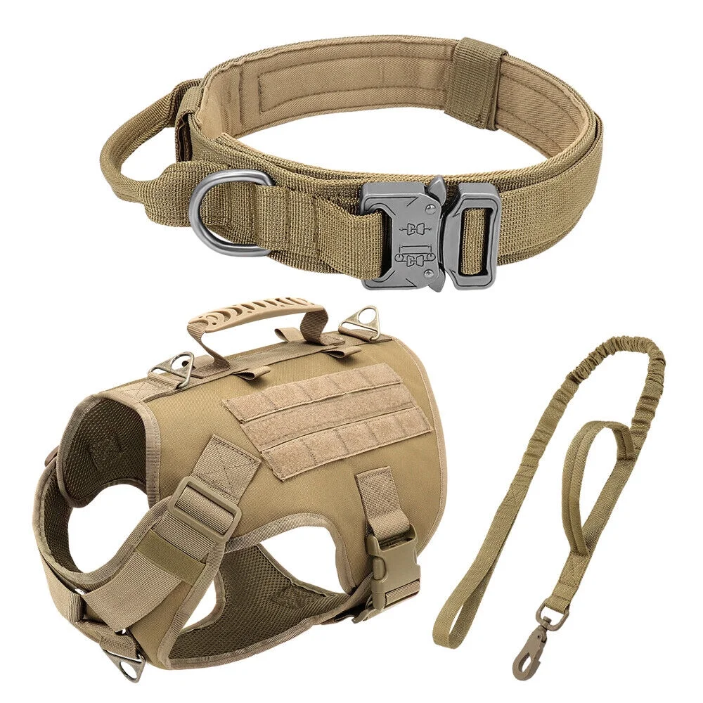 Tactical Dog Harness Collar and Leash Set Military Pet Training Vest with Handle