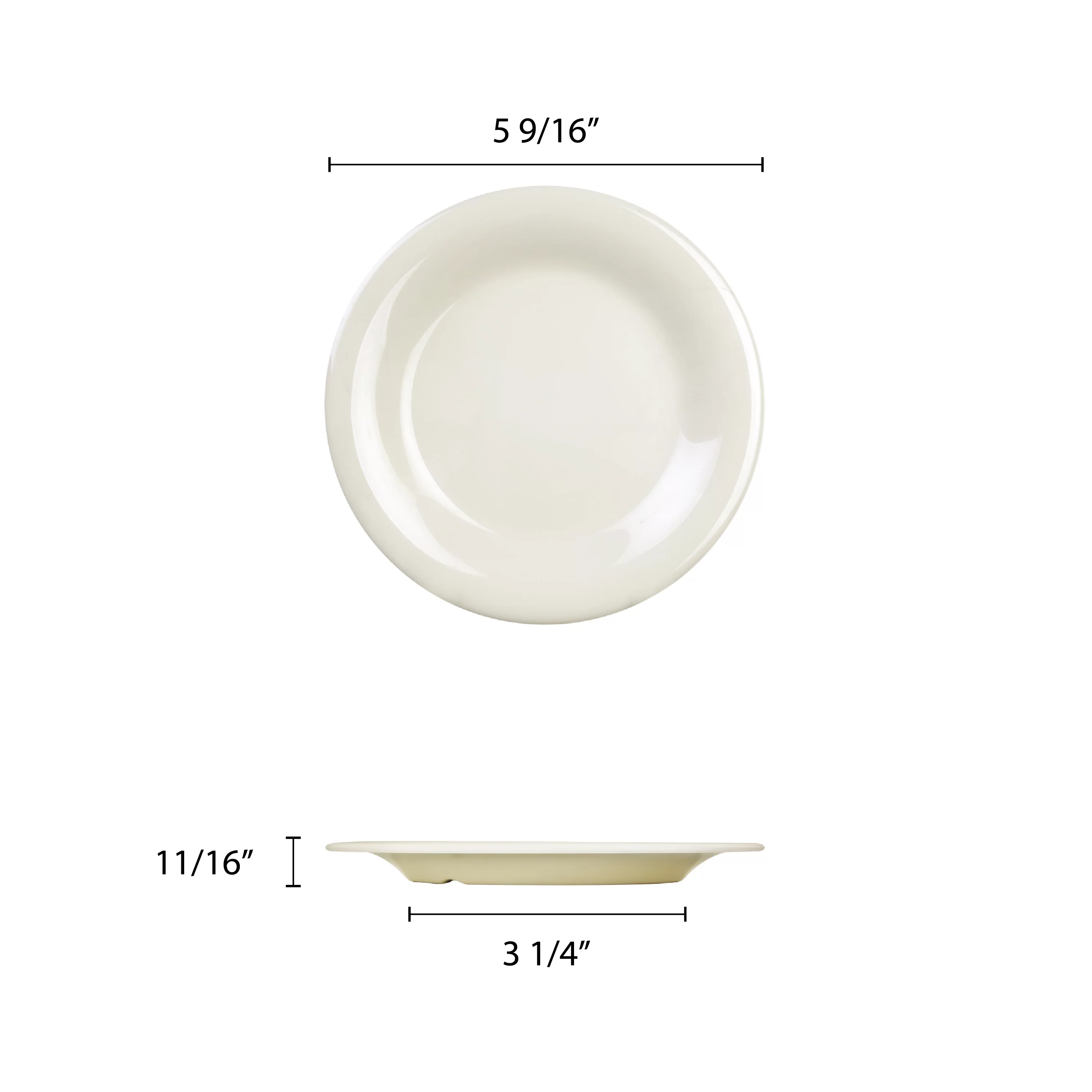 Excellante Color ivory melamine dinnerware collection 5.5 inch wide rim round plate, comes in dozen