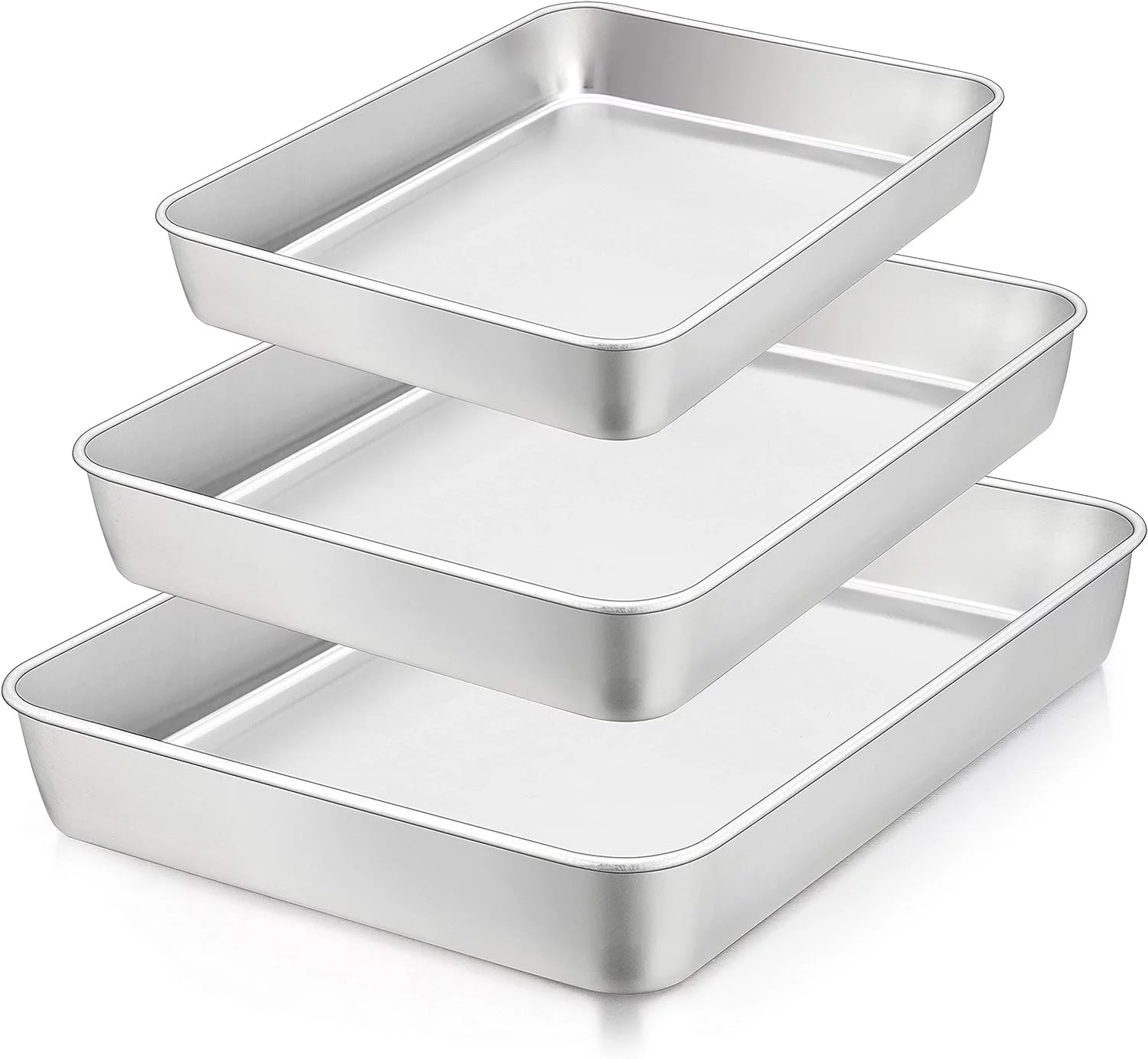 Walchoice Baking Pan Set of 3, Stainless Steel Cake Pans Rectangle Bakeware Set, Metal Lasagna Pans Includes 12.3/10.4/9.3 inch