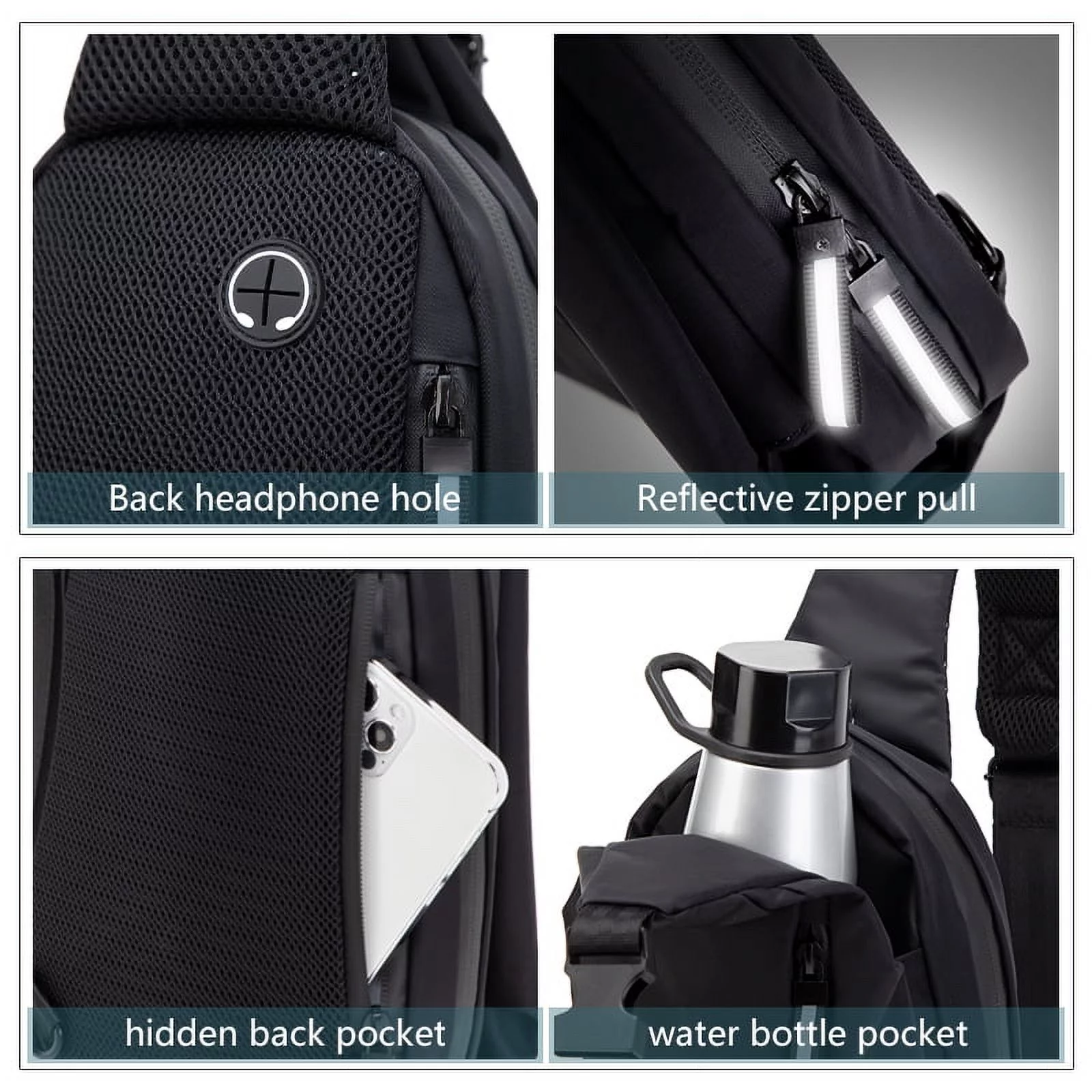 Tinyat Crossbody Bag for Men Black Sling Bag Anti Theft Waterproof Shoulder Backpack for Outdoor Hiking