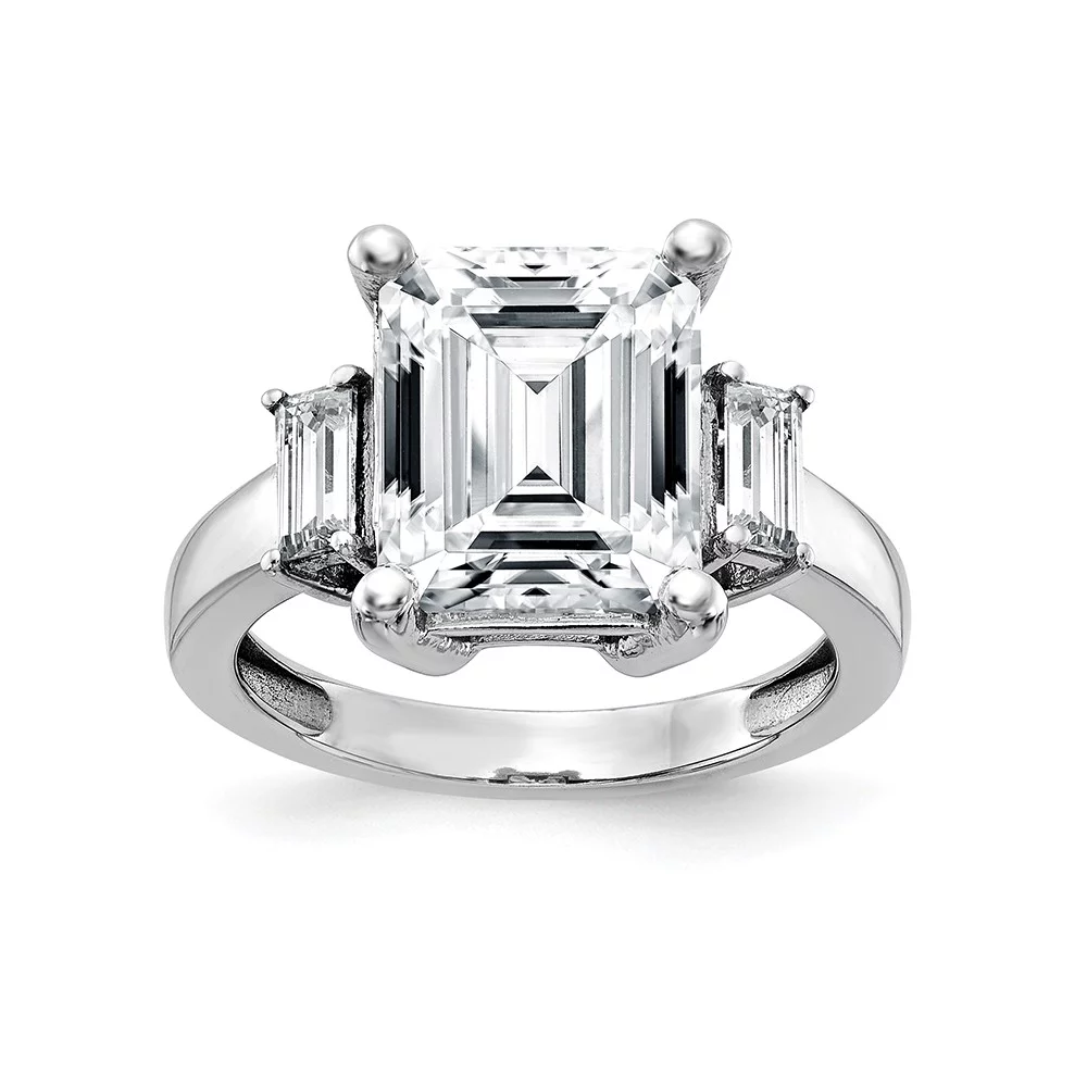 14K White Gold Ring Band Moissanite Octagon Emerald Baguette