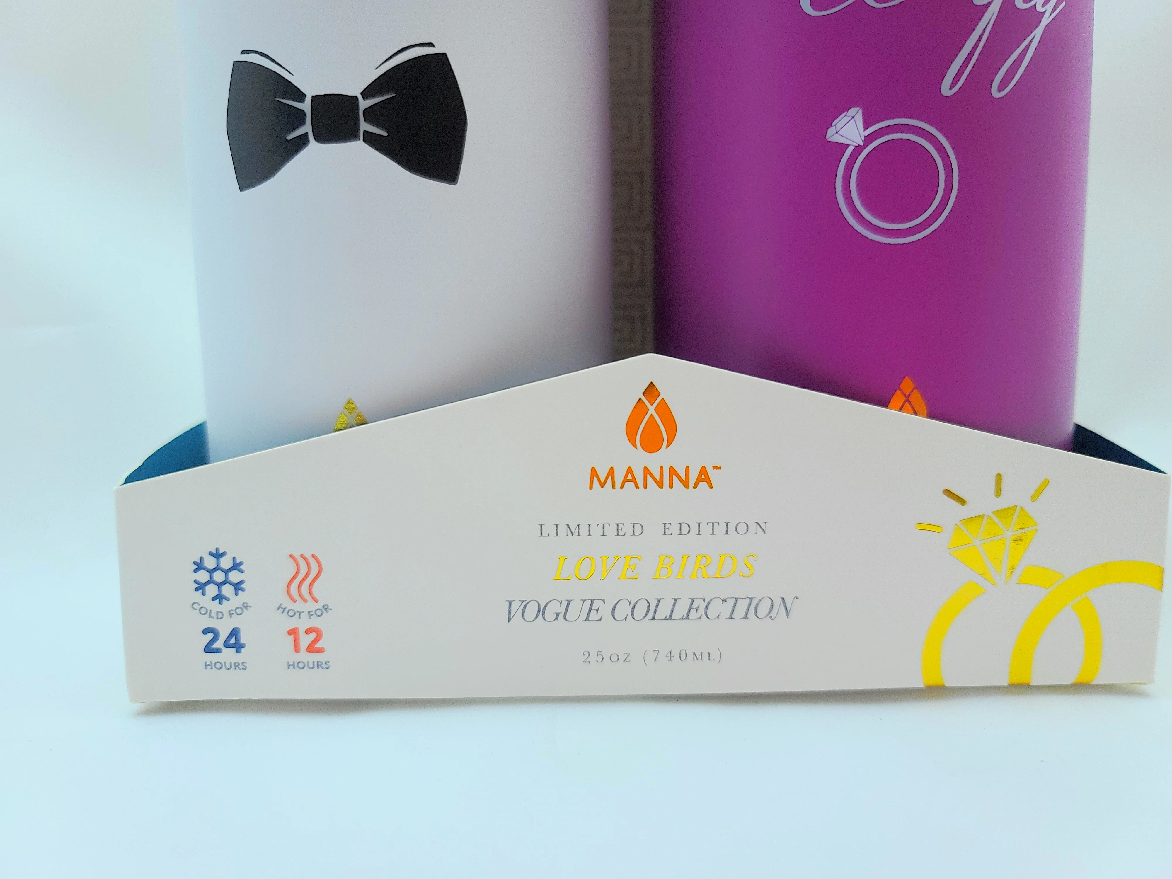 Set of 2 MANNA Limited-Edition Water Bottle Love Birds Wedding His & Hers 25 oz  24 Hr Cold 25 oz