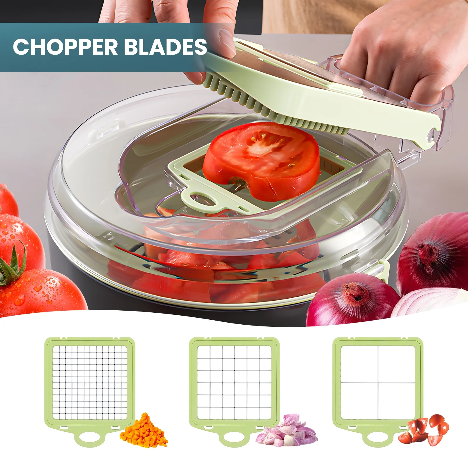 Dinosoo Vegetable Chopper, Multifunctional 14-in-1 Veggie Chopper with 8 Blades - Onion Chopper, Chopper Vegetable, Food Chopper Vegetable Slicer Cutter Dicer