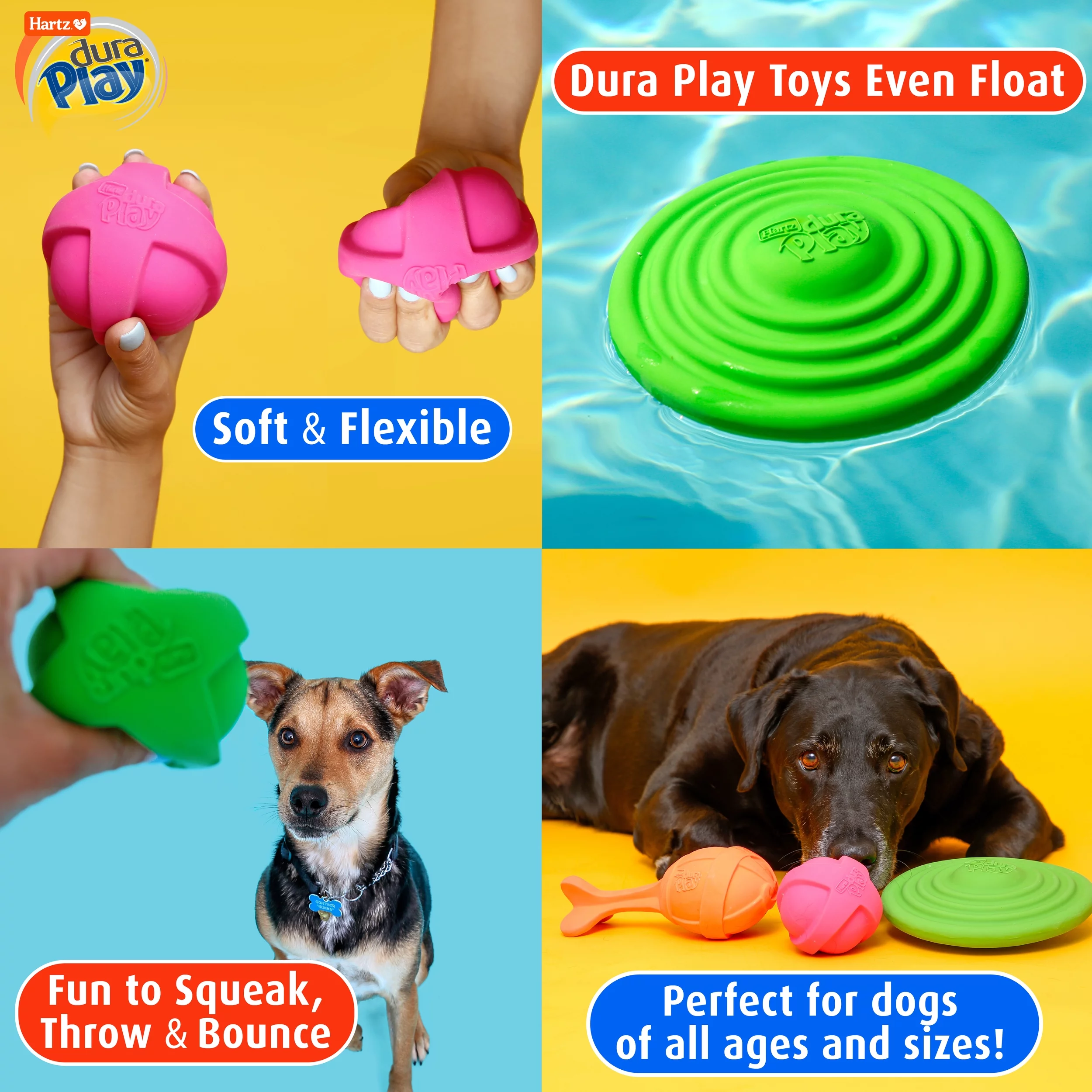 Hartz Dura Play Large Ball Dog Toy with Bacon Scent and Squeaker, 3 Pack
