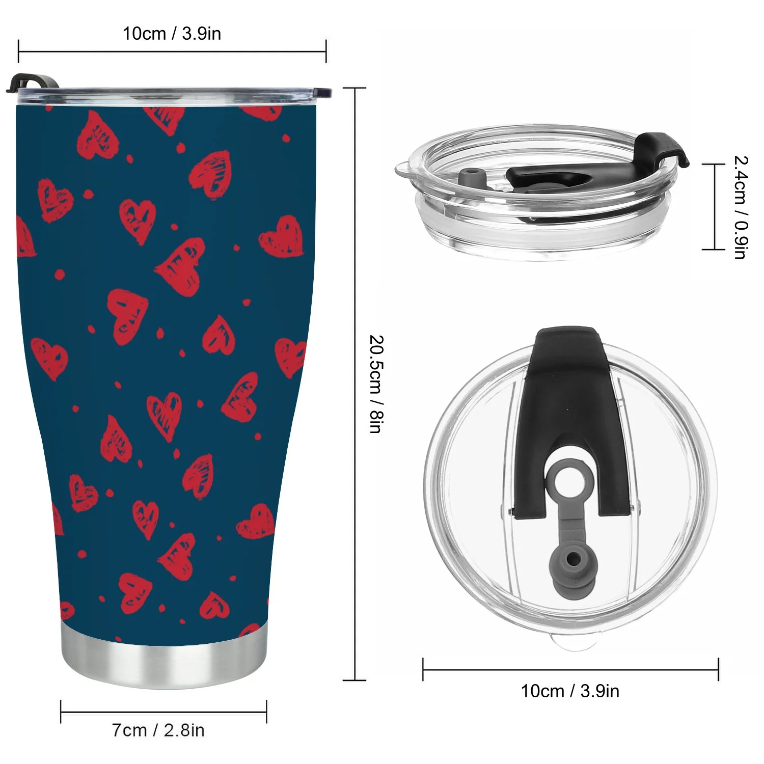 Hidove Stainless Steel Tumbler, Abstract Seamless Pattern with Hearts. 30oz Leak Proof & Stainless Steel Bottle for Hot & Cold Drinks - Coffee Travel Mug, Water Metal Canteen, Thermal Cup