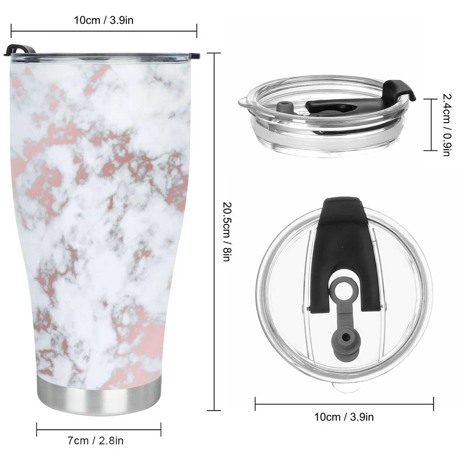 Hidove Stainless Steel Tumbler, Marble Background with Rose Gold Texture 30oz Leak Proof & Stainless Steel Bottle for Hot & Cold Drinks - Coffee Travel Mug, Water Metal Canteen, Thermal Cup