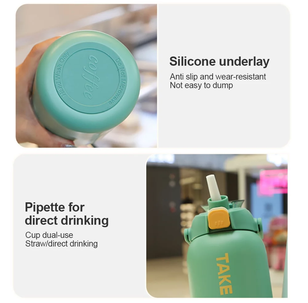 Ready Stock 850ml Thermos Cute Water Bottle Stainless Steel Vacuum Flasks Large Capacity Thermal Tumbler Insulated Cup With Straw Mug