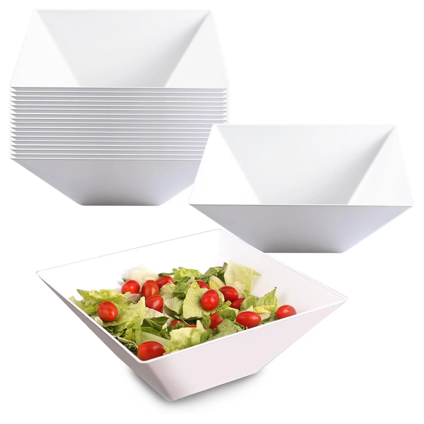 Smarty 3 qt. White Square Large Disposable Plastic Serving Bowls 24ct