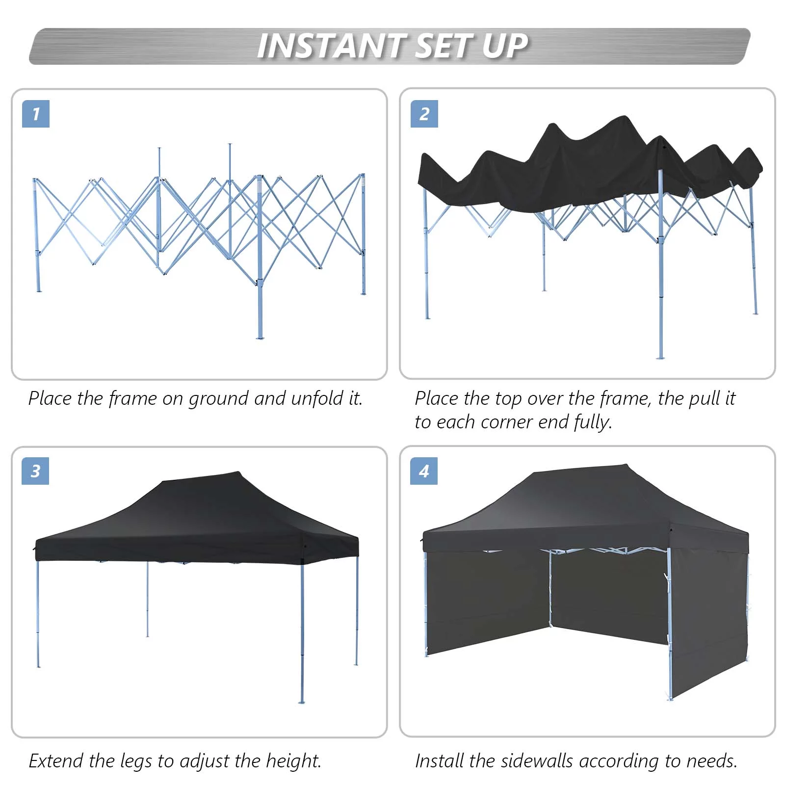 Texinpress 10x15ft Ez Pop up Commercial Canopy party Tent with Sidewalls, Black