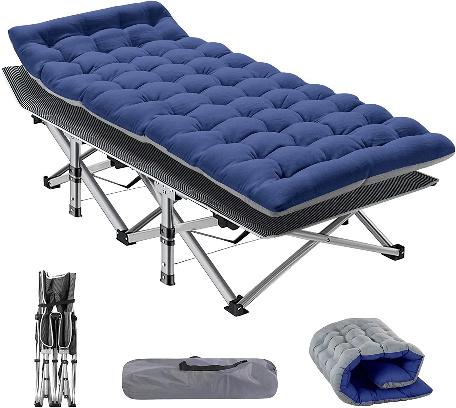 Slsy Camping Cot with 2 Sided Mattress & Carry Bag, Portable Folding Cots for Adults, Heavy Duty Sleeping Cot Bed