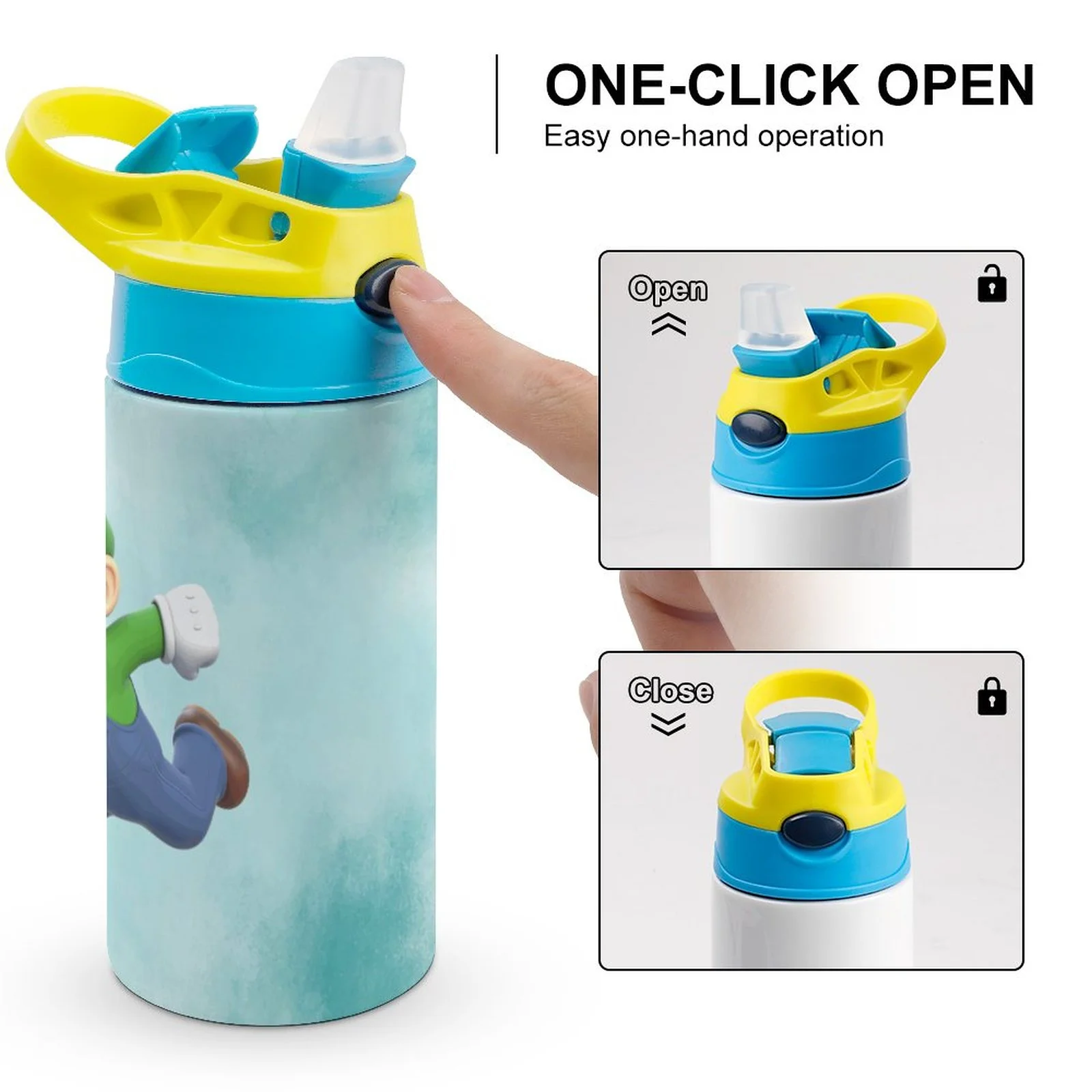 Luigi's Mansion Kid's Insulated Water Bottle With Straw Vacuum Stainless Steel Cup Leak-Proof Children Toddler Thermoses