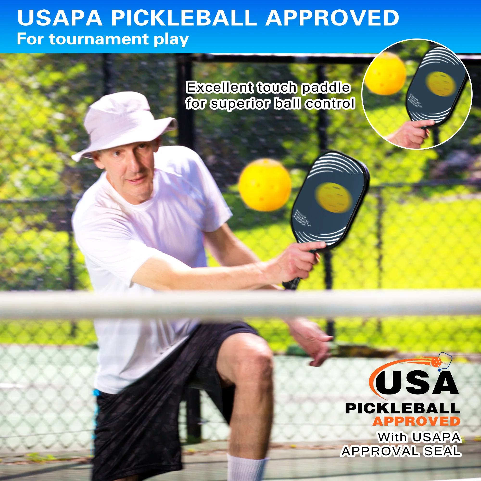 NFTIGB Pickleball Paddles Set with 4 Pickleball Balls, Lightweight, Fiberglass Surface, USAPA Approved