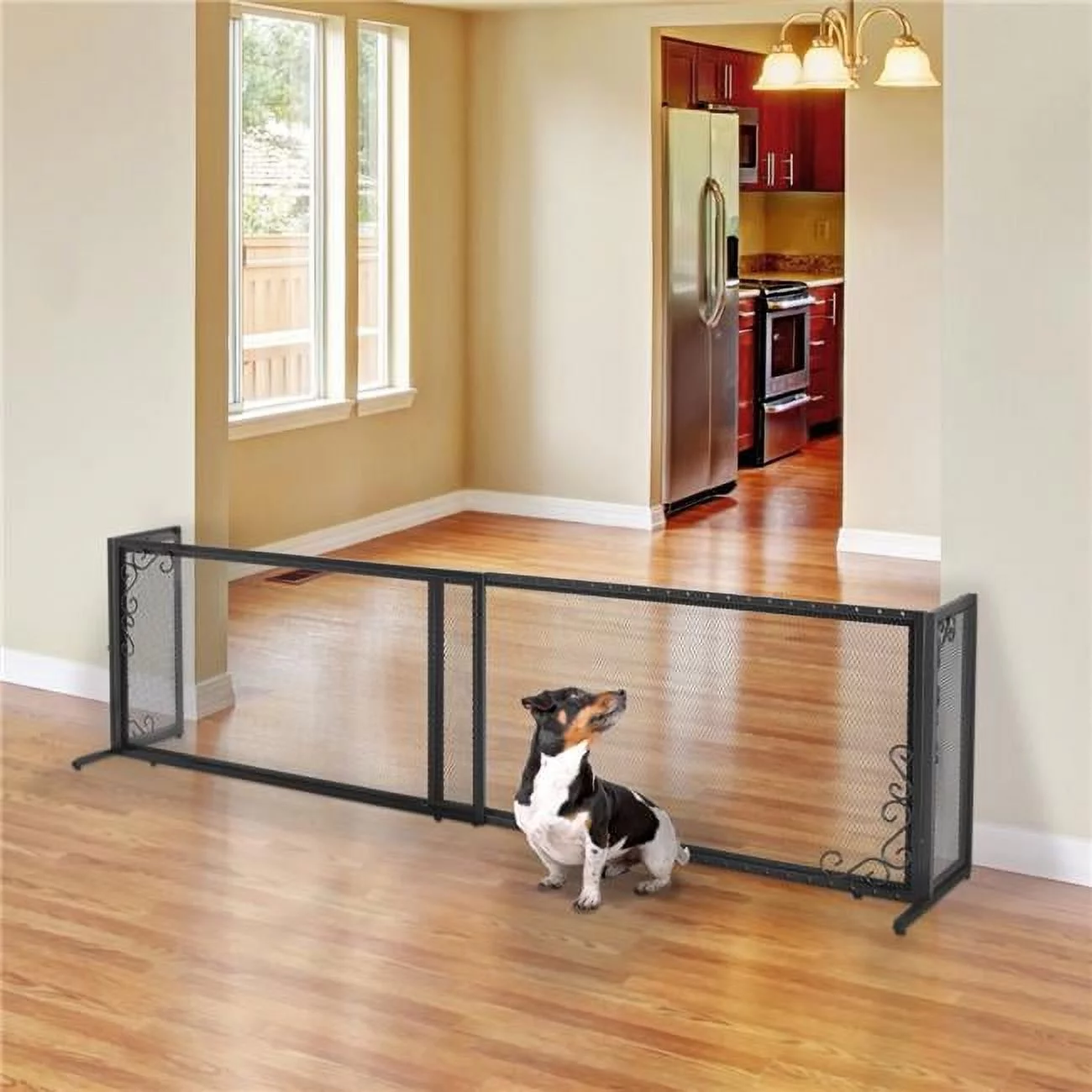 Richell 94946 40-71 x 18 x 20 in. Freestanding Metal Mesh Pet Gate - Black - Large