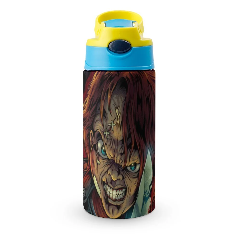 Horror Chucky Blood Kid's Insulated Water Bottle With Straw Vacuum Stainless Steel Cup Leak-Proof Children Toddler Thermoses