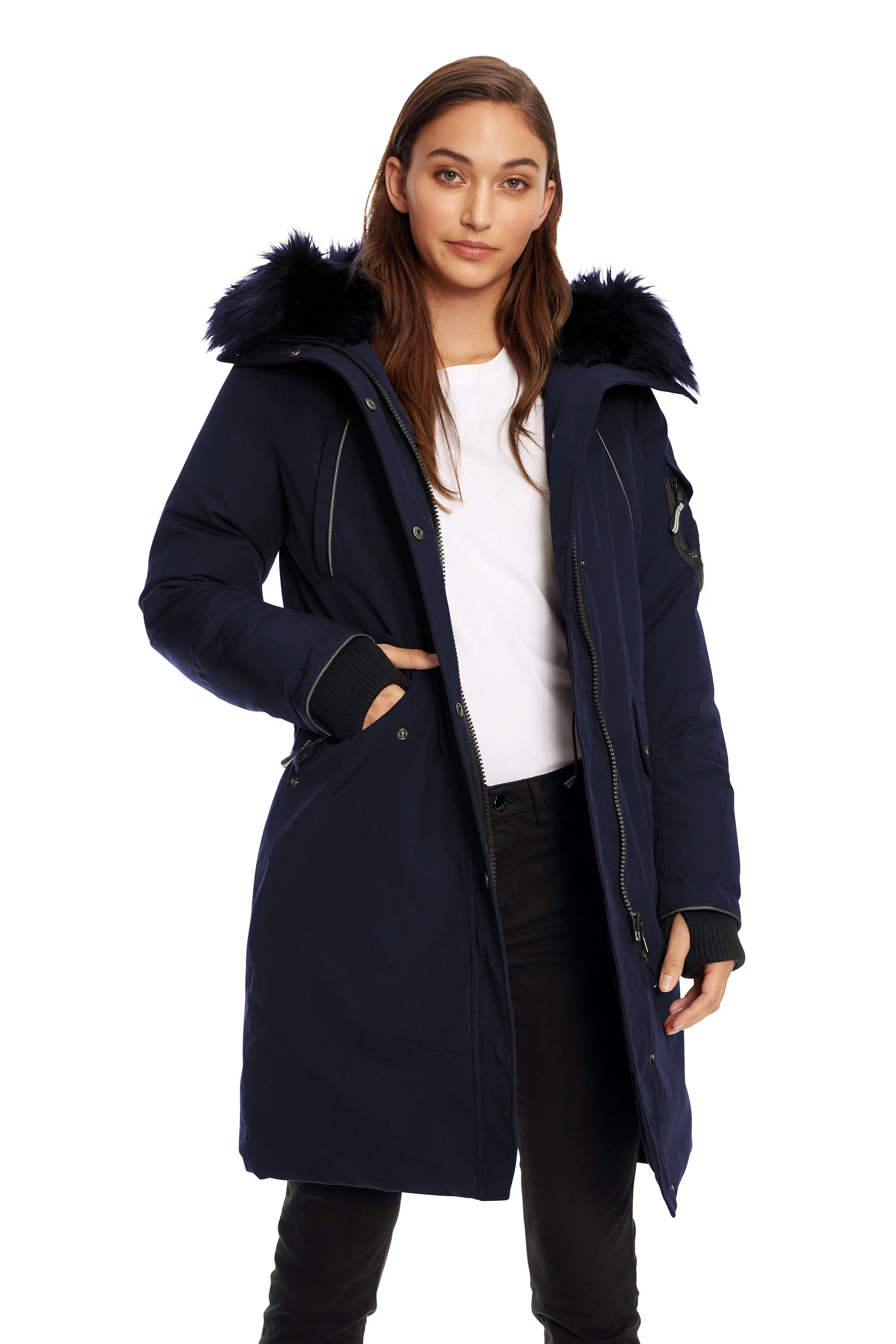 Alpine North, Laurentian - Women's Vegan Down Long Parka Jacket - Water Repellent, Windproof, Warm Insulated Winter Coat with Faux Fur Hood