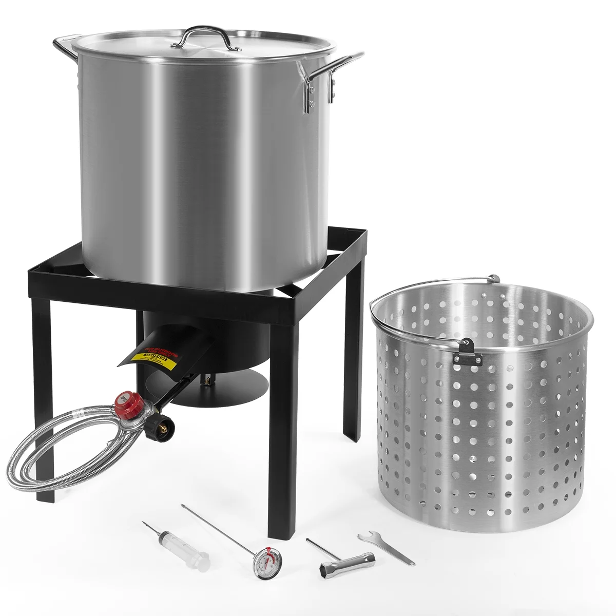 Barton X-Large New 64Quart Aluminum Turkey Fryer Steamer Cast Iron Burner Fair Clam Bake Pot Kit