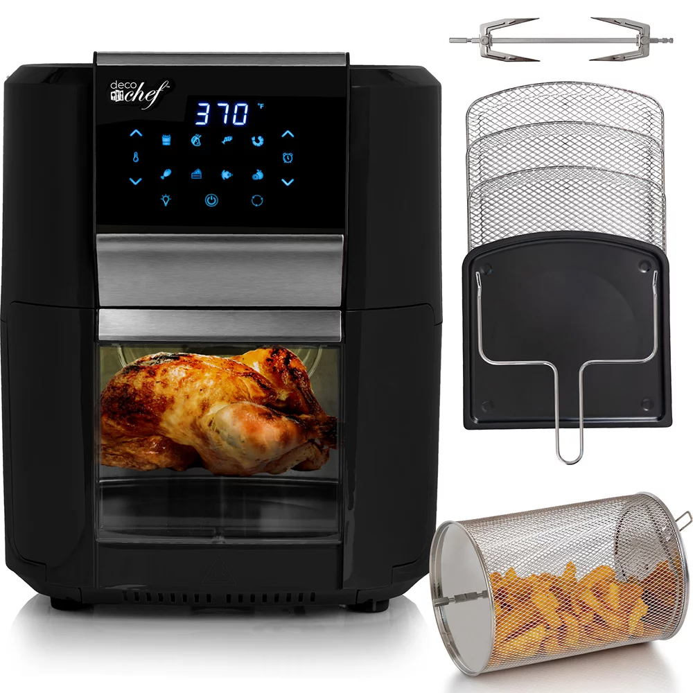 Deco Chef AIRD12BLK 12.7QT Digital Air Fryer Oven, with 3 Racks, Rotisserie, 8 Meal Presets Black Bundle with 1 Year Extended Protection Plan