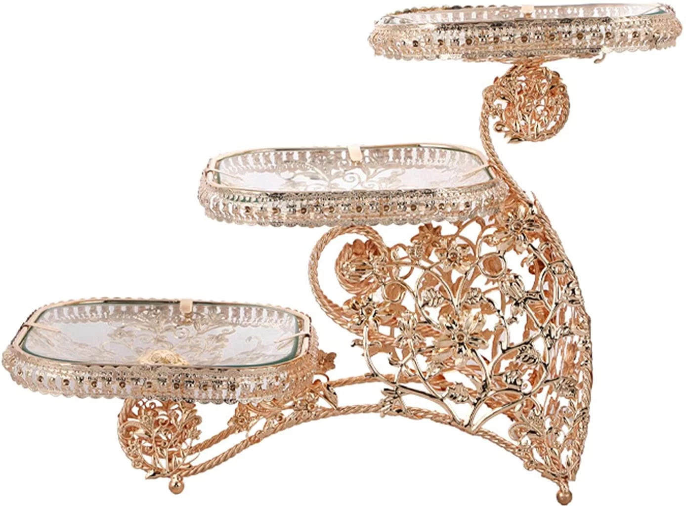 Oukaning 3 Layers Creative Design Fruit Plate Multi-Layer Cake Stand Gold Cupcake Holder Stand Fruit Candy Bowl Party Wedding