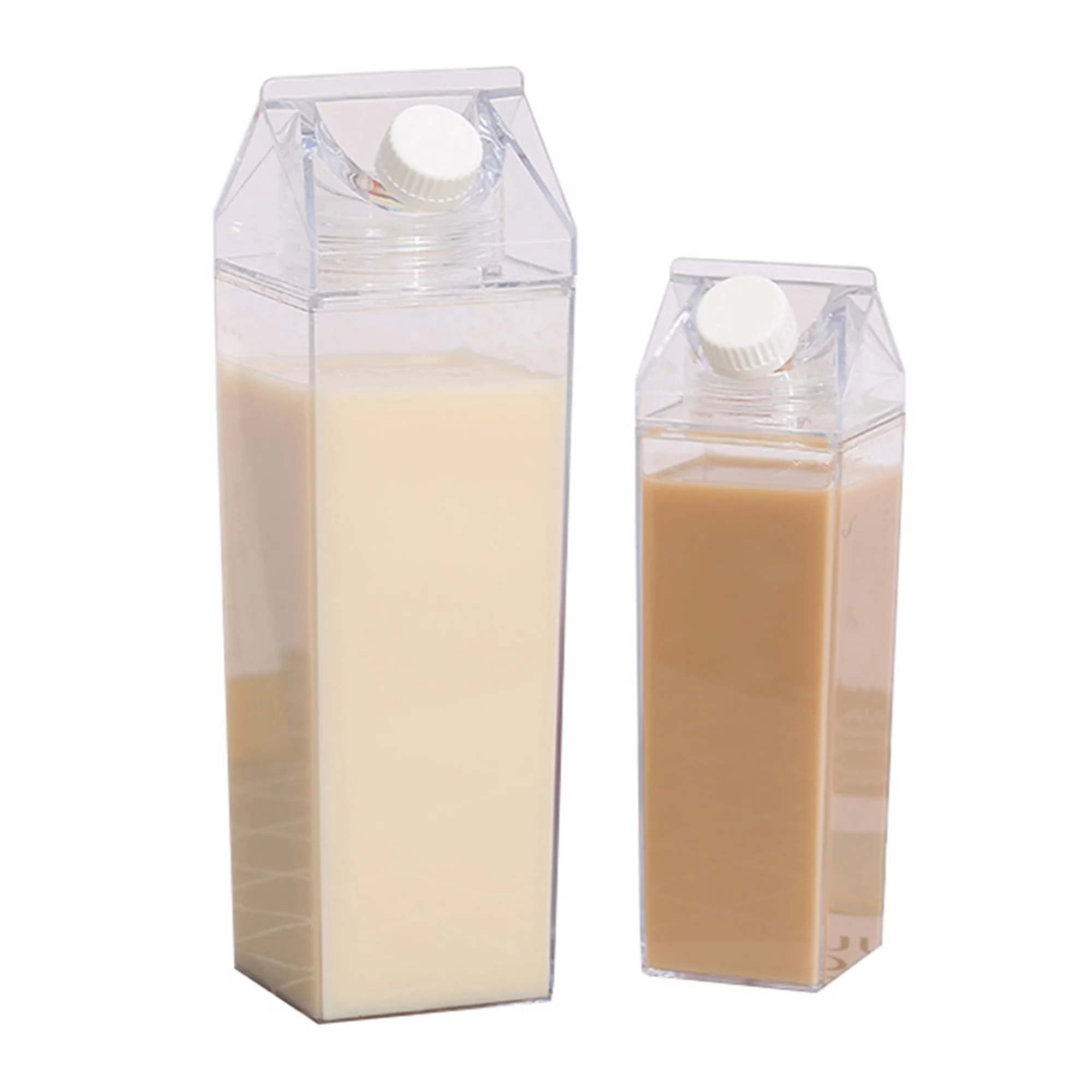 Biekopu Plastic Milk Box, Clear Milk Carton Water Bottle Portable Juice Tea Jug for Outdoor Sports Travel Camping