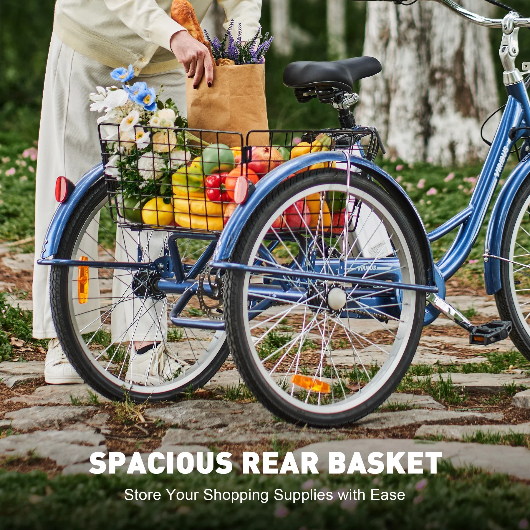 VIRIBUS 24 Inch Adult Trike 350W Dual Chain Electric Tricycle 36V 10Ah Navy