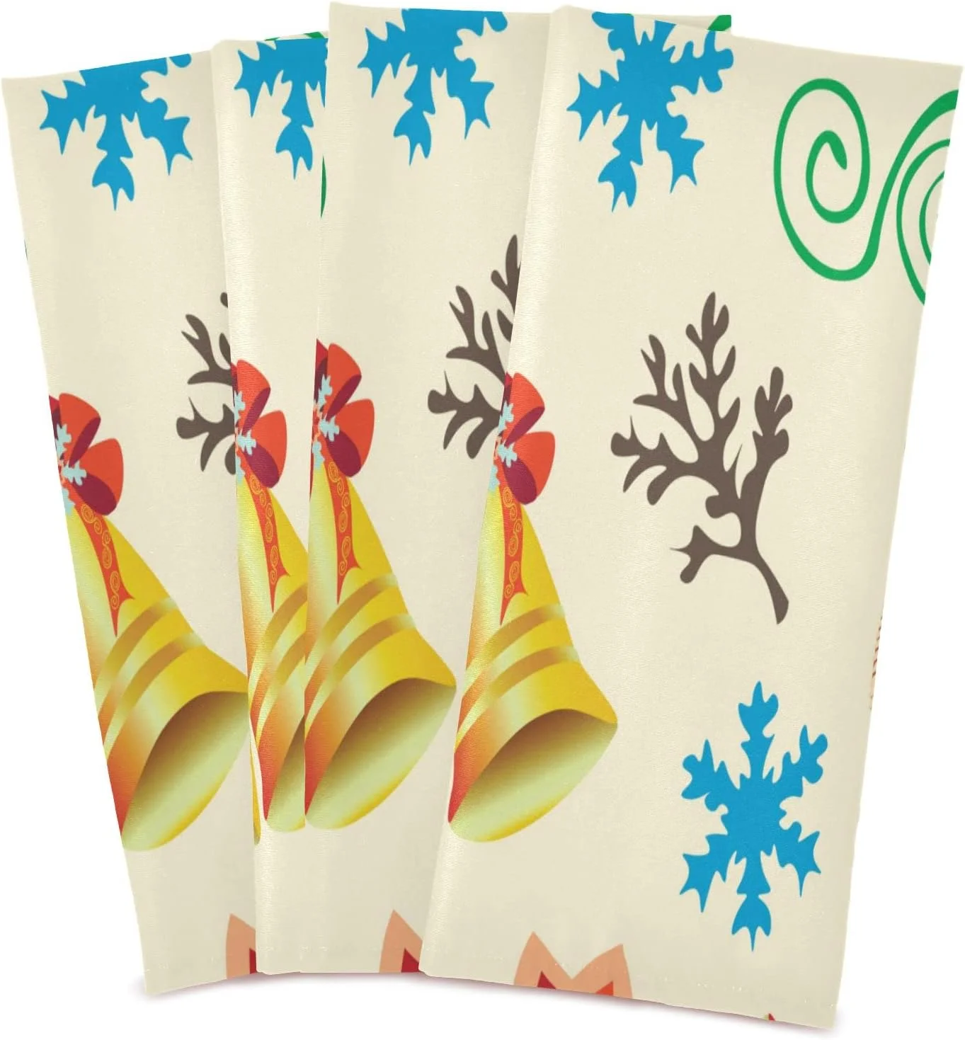 SKYSONIC Design Bells Kitchen Dish Towel Set,Drying Kitchen Towels Tea Towels Gift Set for Drying Cleaning Cooking Baking 4Pcs