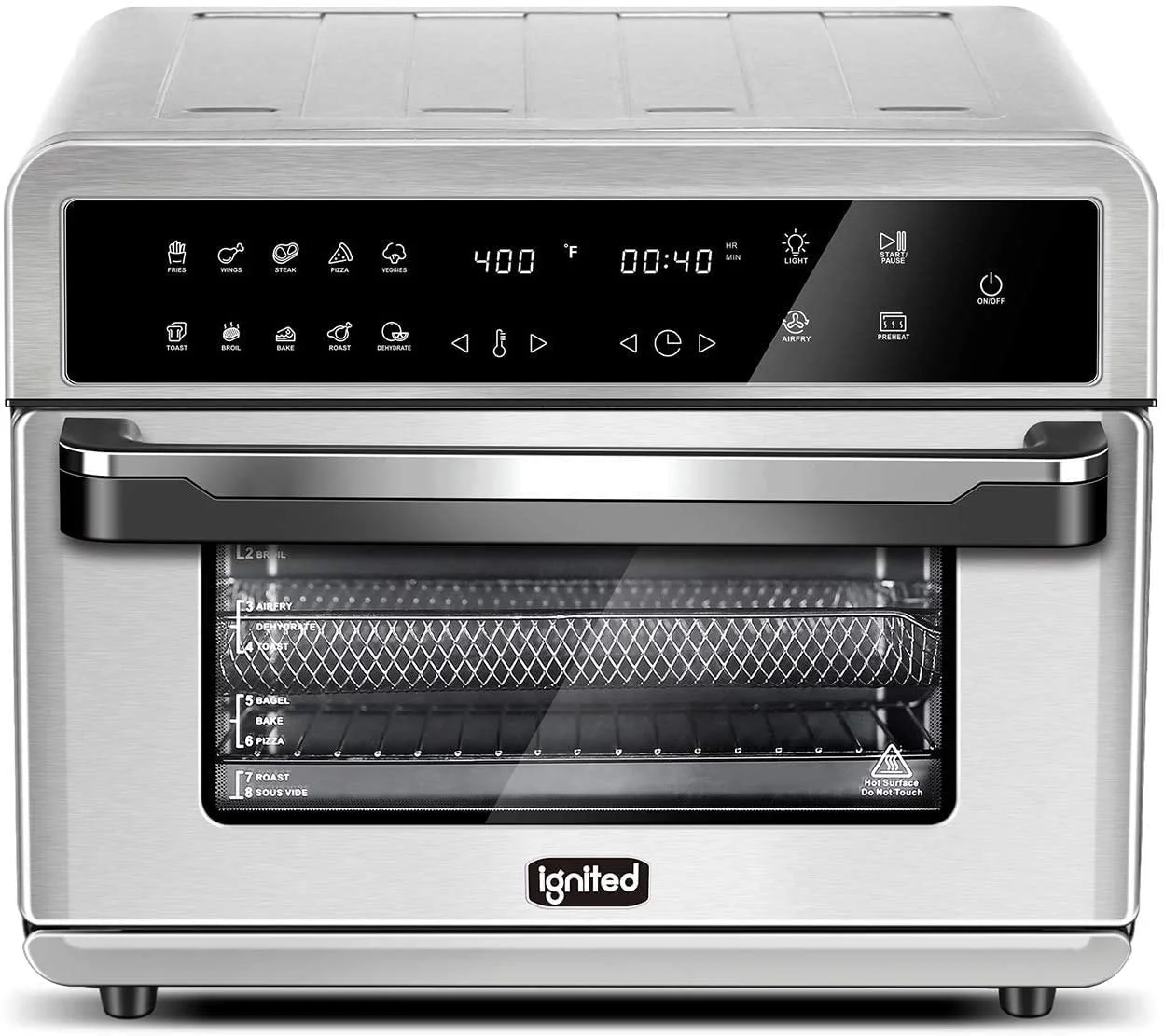 ignited Air Fryer Toaster Oven 26.4 Quarts Family Size Large Capacity Oven For Bake Broil Pizza Roast Toast