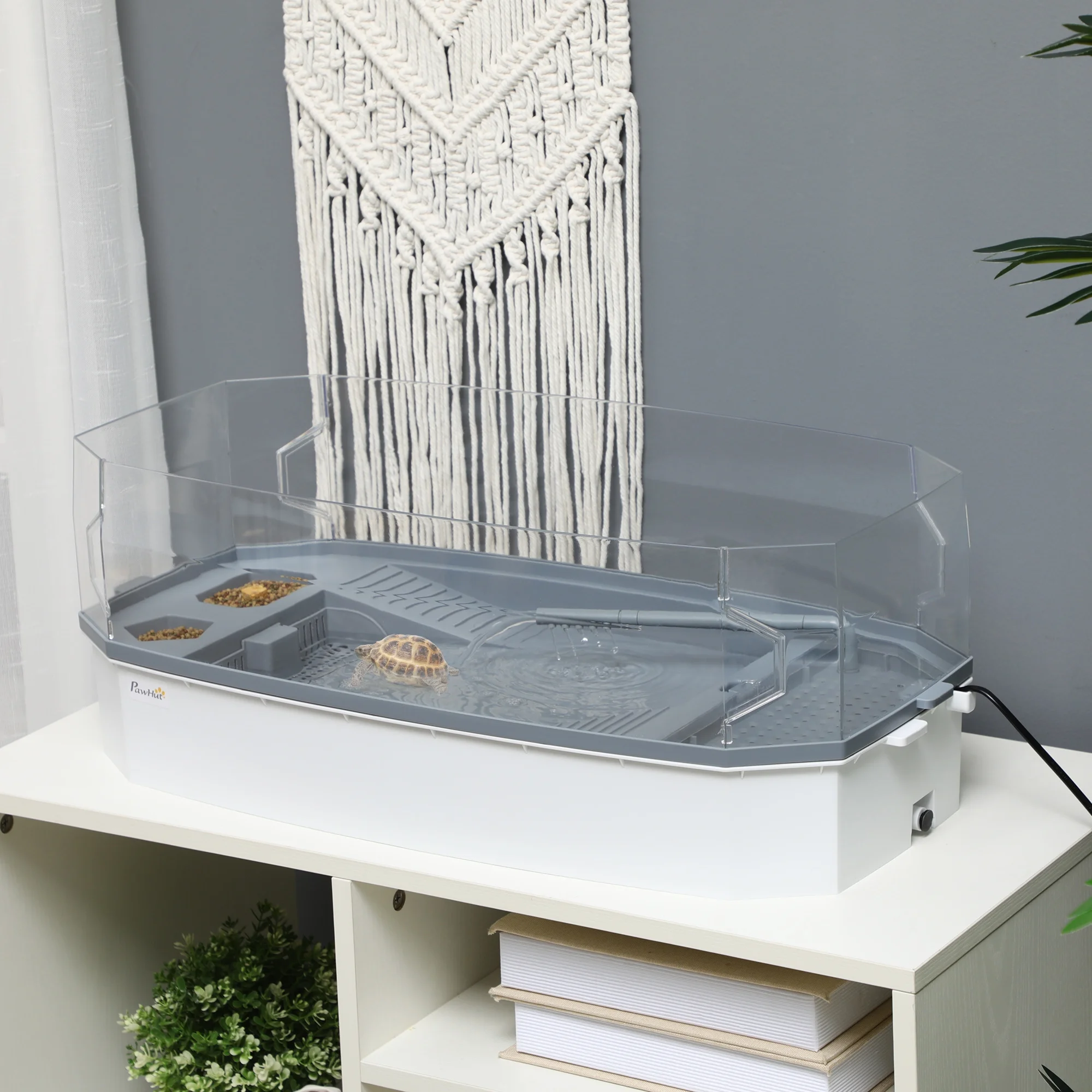 PawHut Triple-Filtering Turtle Tank Reptile Enclosure Turtle Habitat