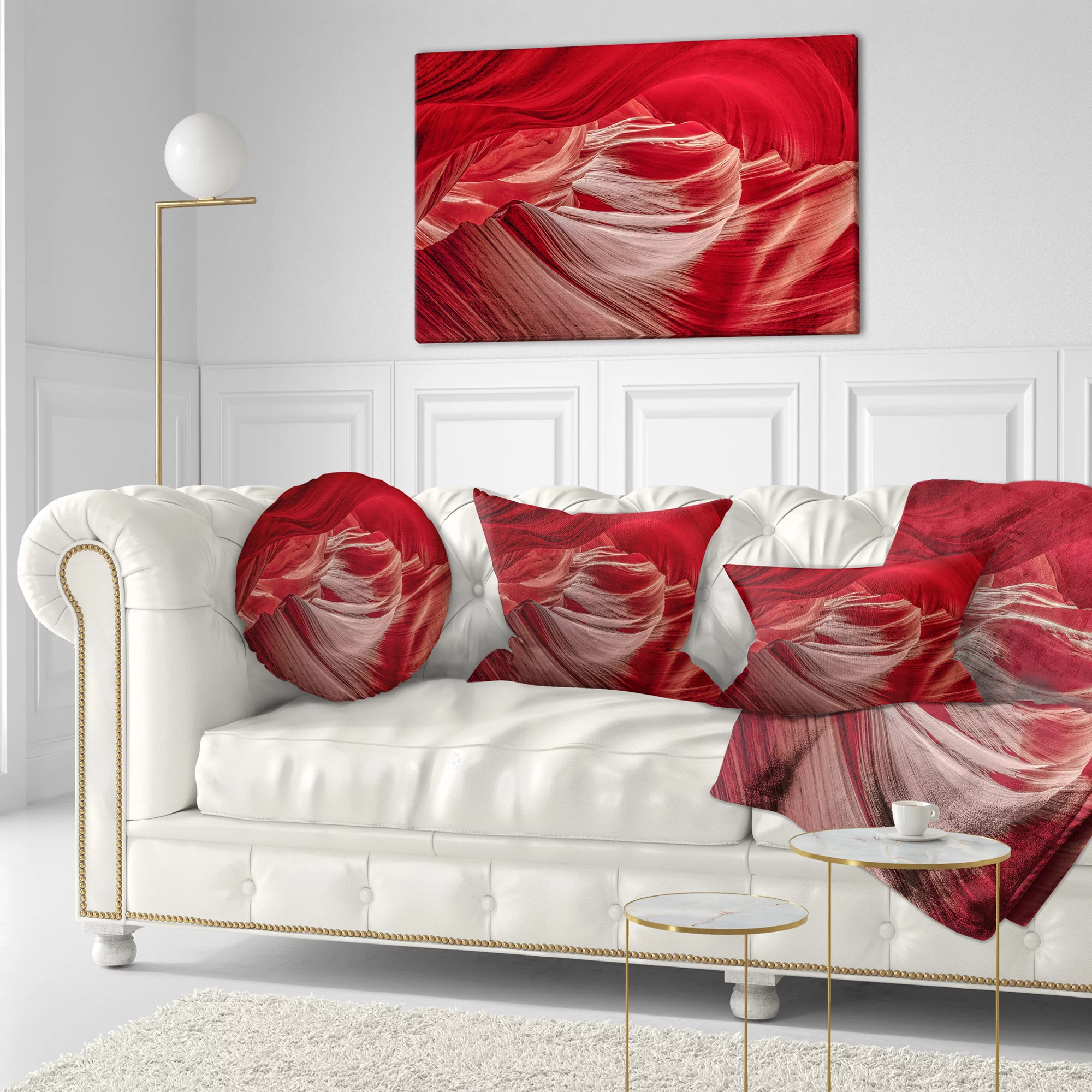 Designart Red Shade in Antelope Canyon - Landscape Photography Throw Pillow - 12x20