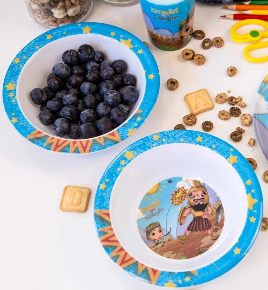 He Loves Me David & Goliath 4 Piece Mealtime & Dinnerware Kids Set BPA Free