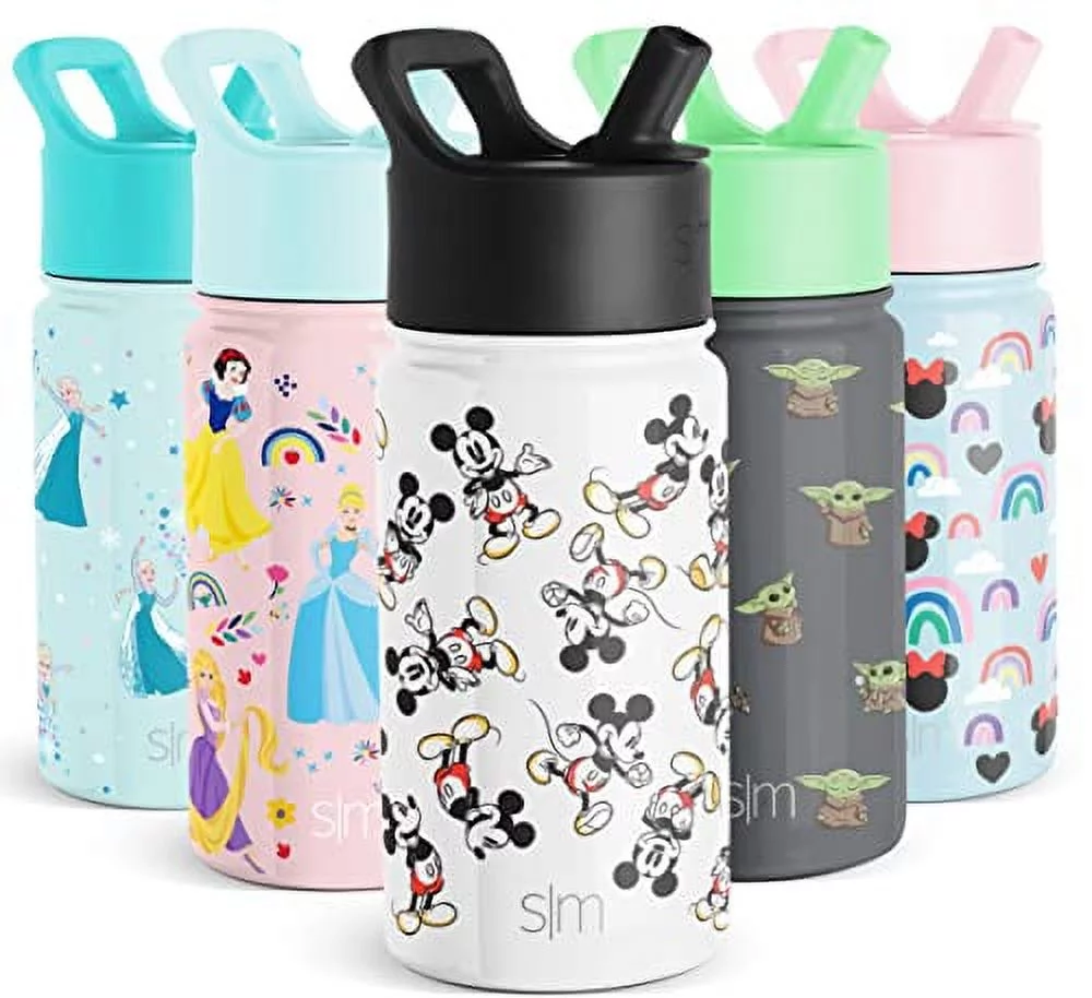 Simple Modern Disney Mickey Mouse Kids Water Bottle with Straw Lid | Reusable Insulated Stainless Steel Cup for School | Summit Collection | 14oz, Mickey Mouse Retro