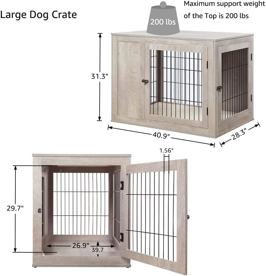 UniPaws UH5161 Large Pet Crate with Cushion -  Weathered Grey