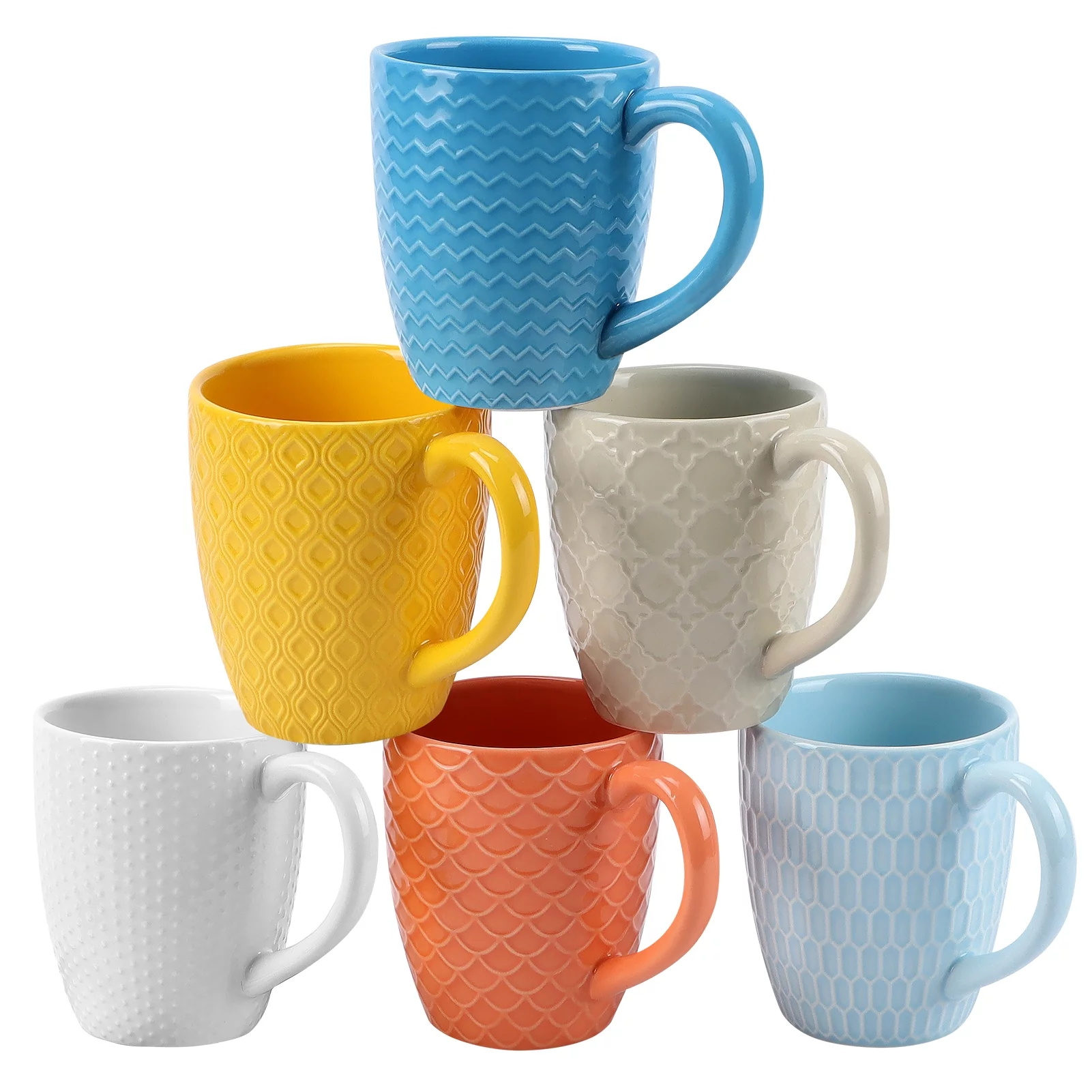 Ceramic Coffee Mug Set of 6, Multi-color Cups 11.8oz(350ml) for Juice Milk Tea Coffee