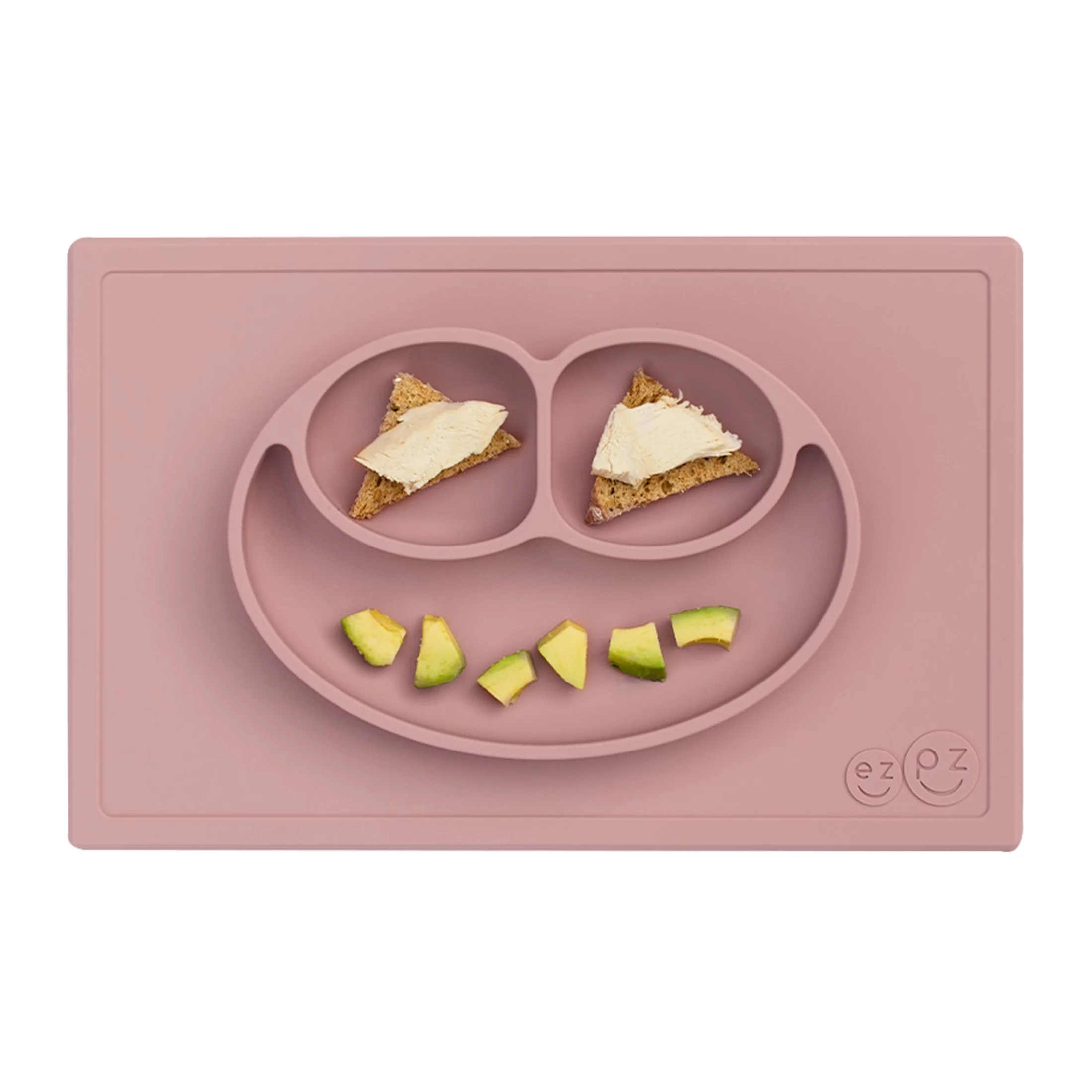 Ezpz Happy Mat (Blush) - 100% Silicone Suction Plate with Built-in Placemat for Toddlers + Preschoolers - Divided Plate - Dishwasher Safe - 24 Months+
