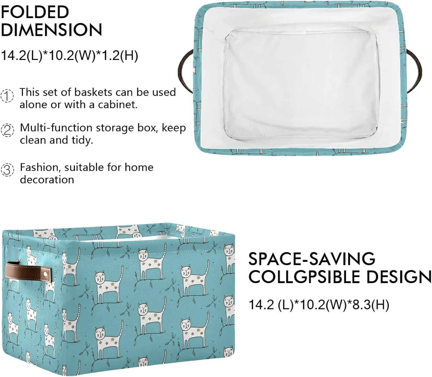 Wellsay Cat Dog Paw Leaf Storage Bin for Toy Storage Basket Dirty Clothes Sundries Office Home Closet Organizer Shelf Cube Box Waterproof Laundry Basket