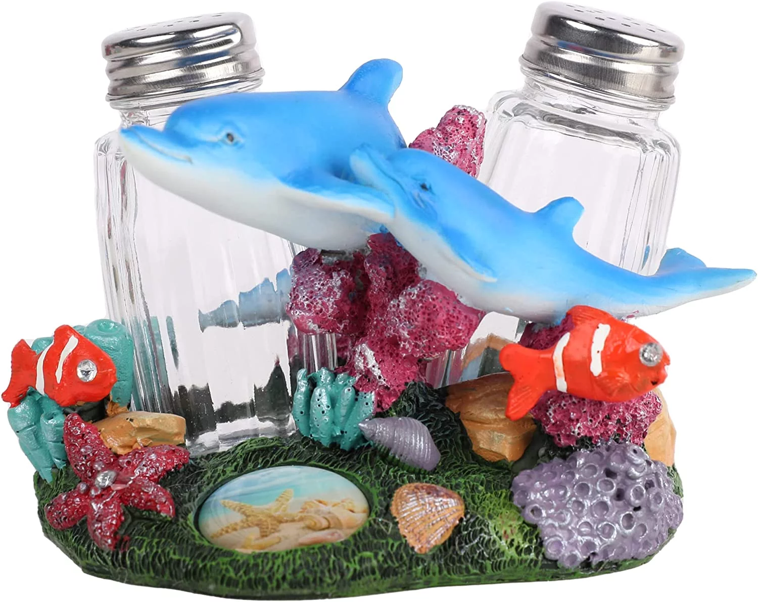 Servette Home Ocean-Themed Dolphin Salt and Pepper Shakers with Stand