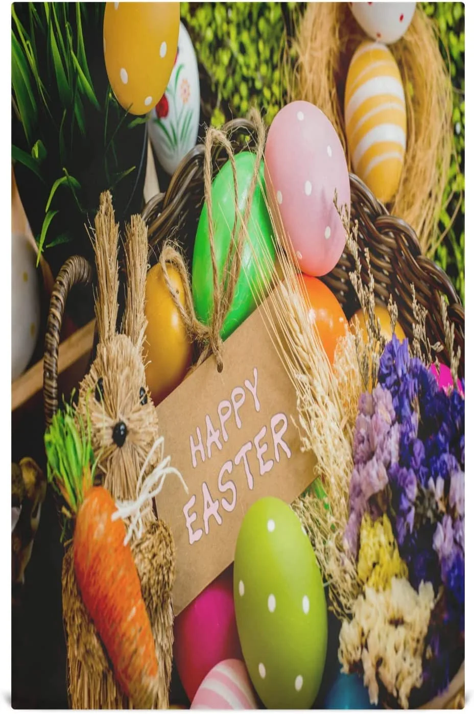 Bunny Eggs Carrot Kitchen Tea Towels Set of 6 Absorbent Hand Dish Towels, Happy Easter Dishcloths Lint-Free 18x28 Inch Fast Drying for Cooking Baking Home Clean