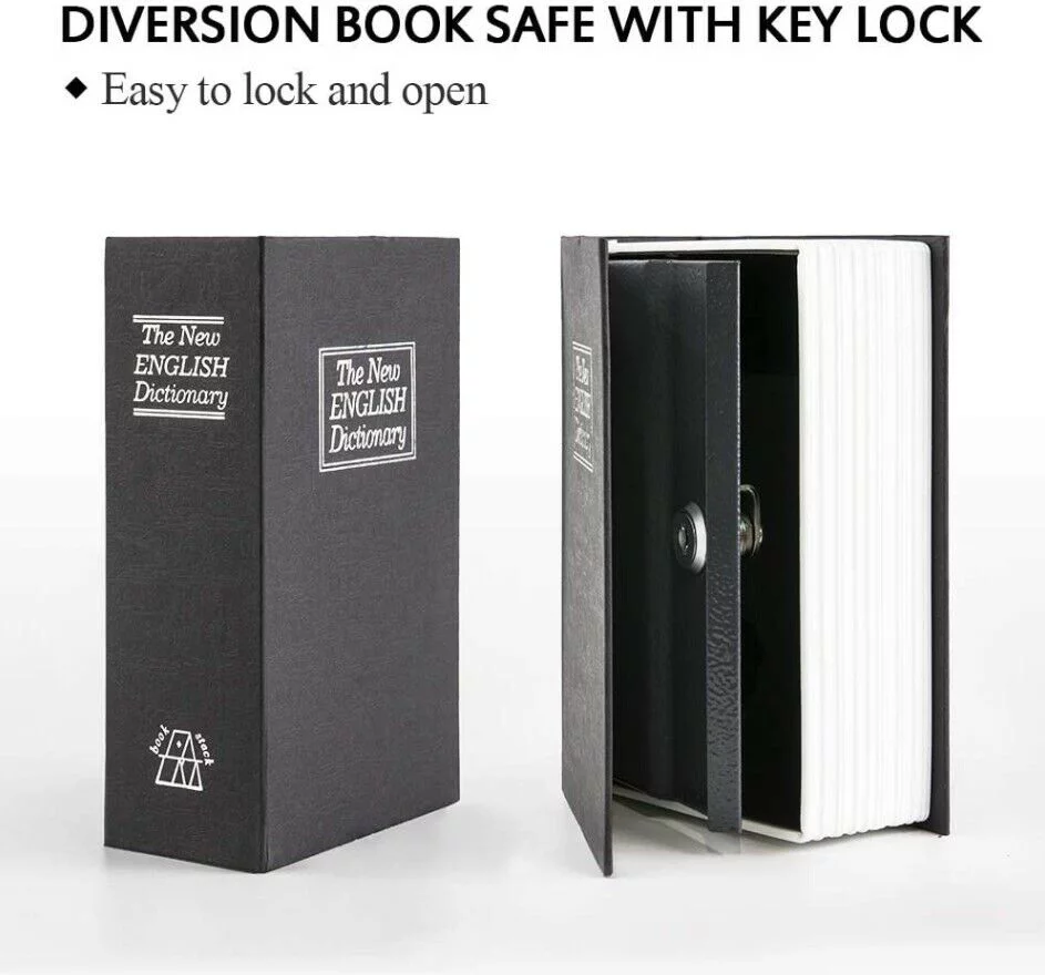 Safe Lock Box Book Vault Metal Fire Proof Secret Money Hidden Gun Cash with Key
