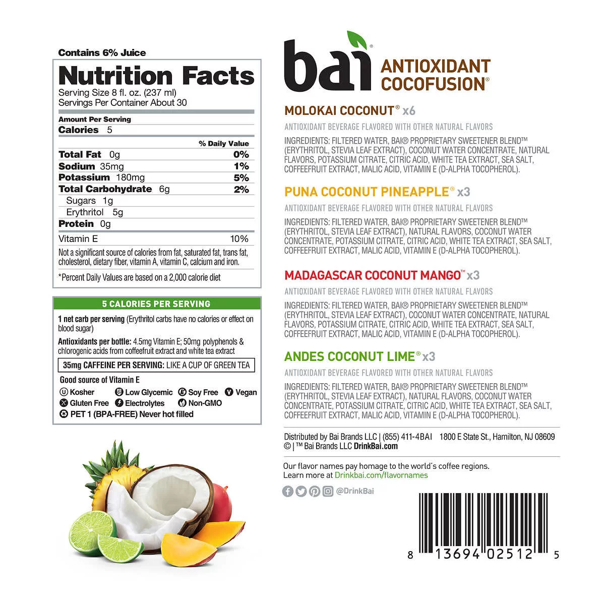Bai Antioxidant Cocofusion Variety Pack, 18 Fluid Ounce (15 Count)
