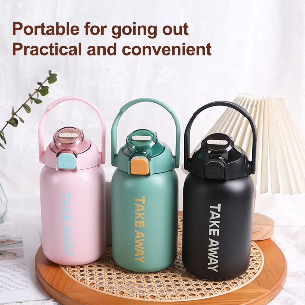 Ready Stock 850ml Thermos Cute Water Bottle Stainless Steel Vacuum Flasks Large Capacity Thermal Tumbler Insulated Cup With Straw Mug